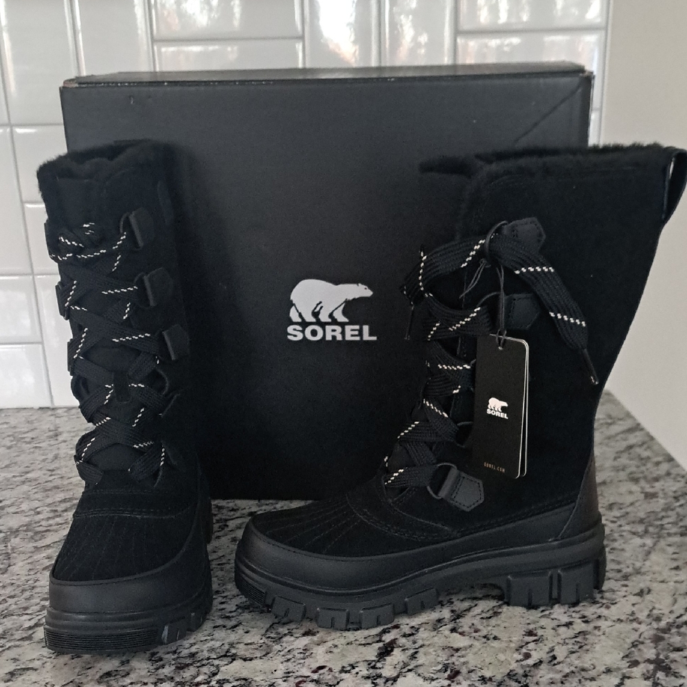 Sorel Fur Lined Winter Boot 7.5 Black Insulated Waterproof TIVOLI